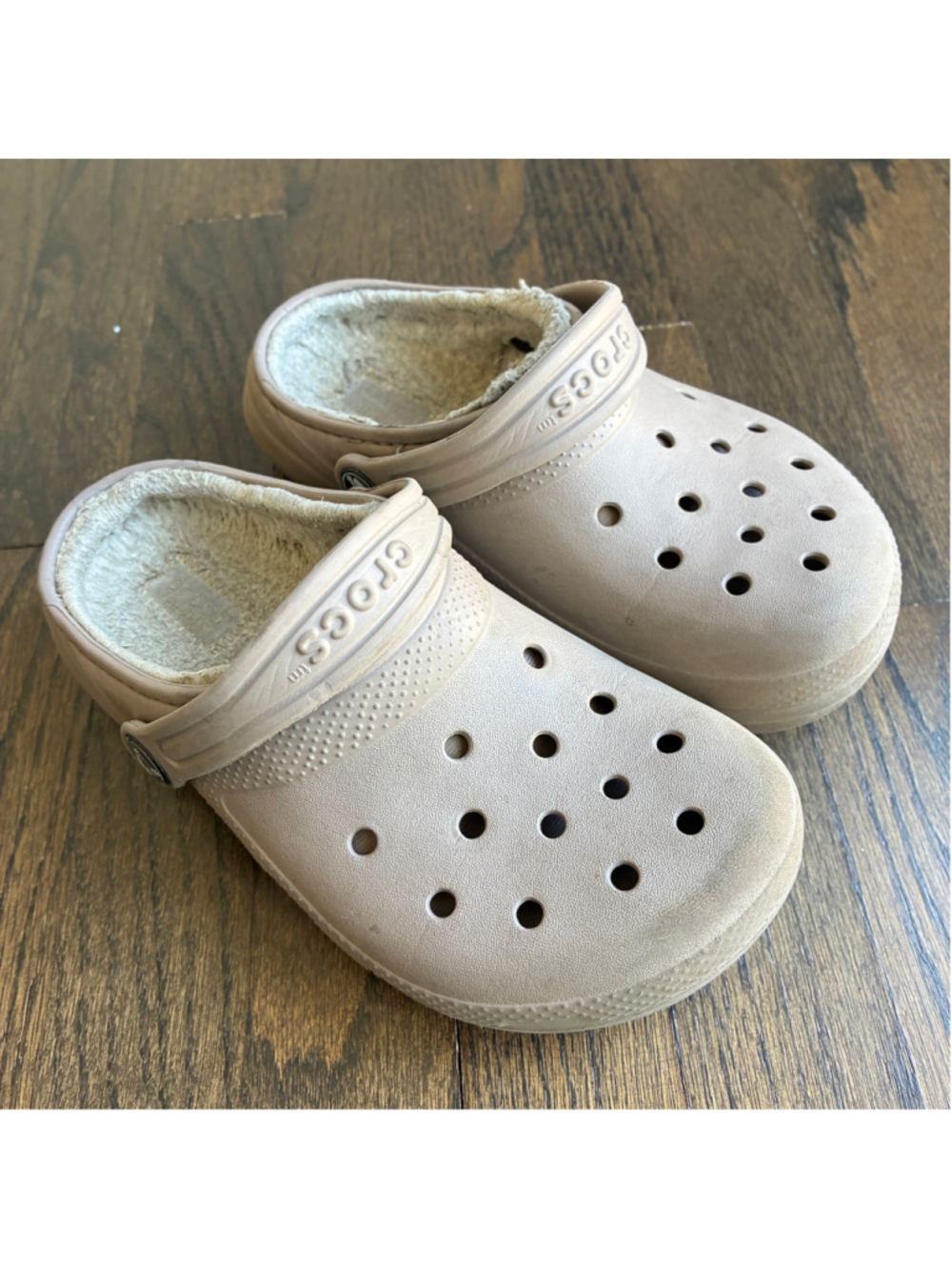Crocs Classic Lined Clogs Khaki Beige Tan Fuzzy Fleece Warm Slippers Kids C13